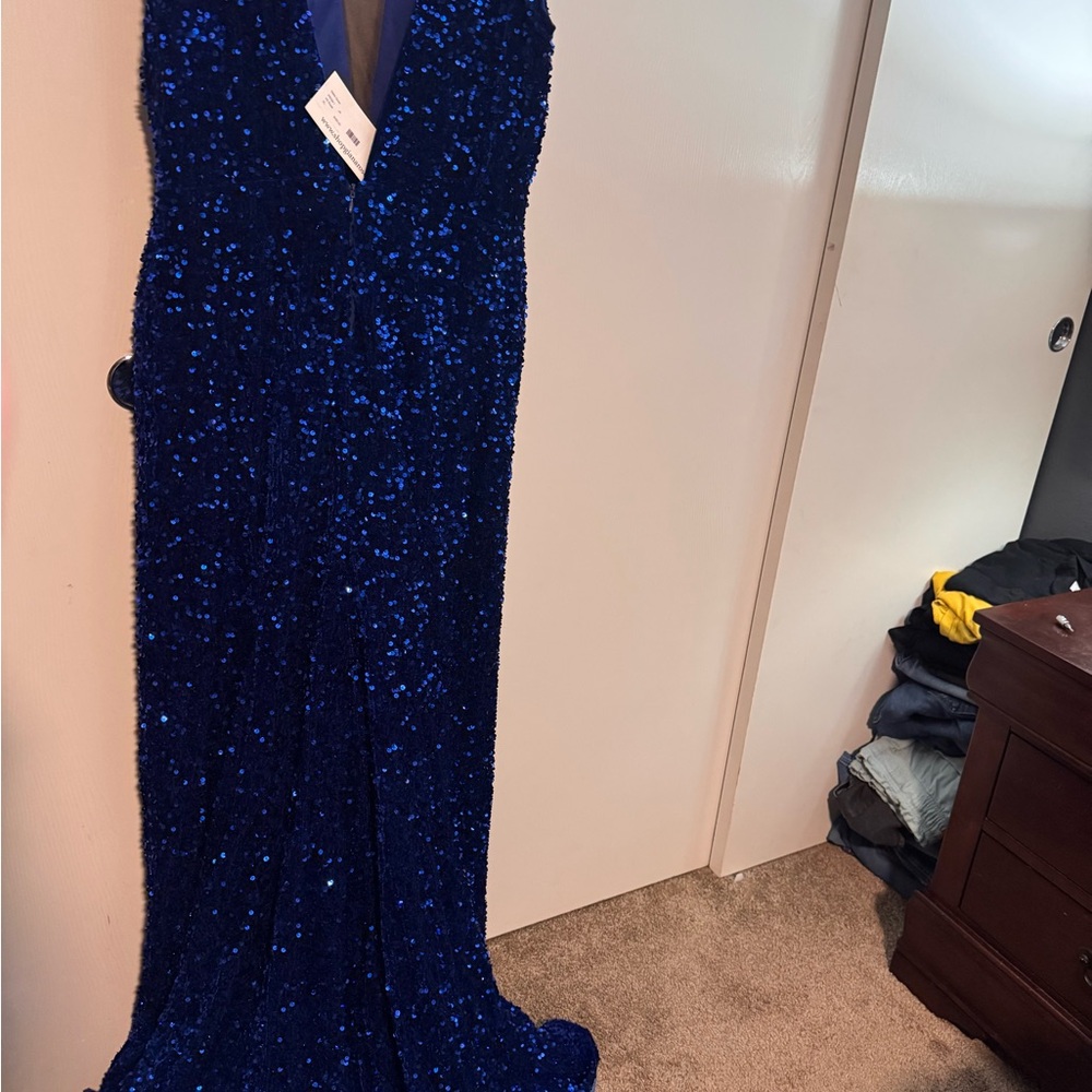 Elegant Blue Sequin Prom Dress